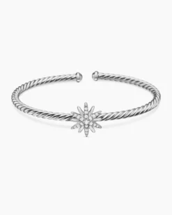 Starburst Center Station Bracelet Sterling Silver with Diamonds, 3mm