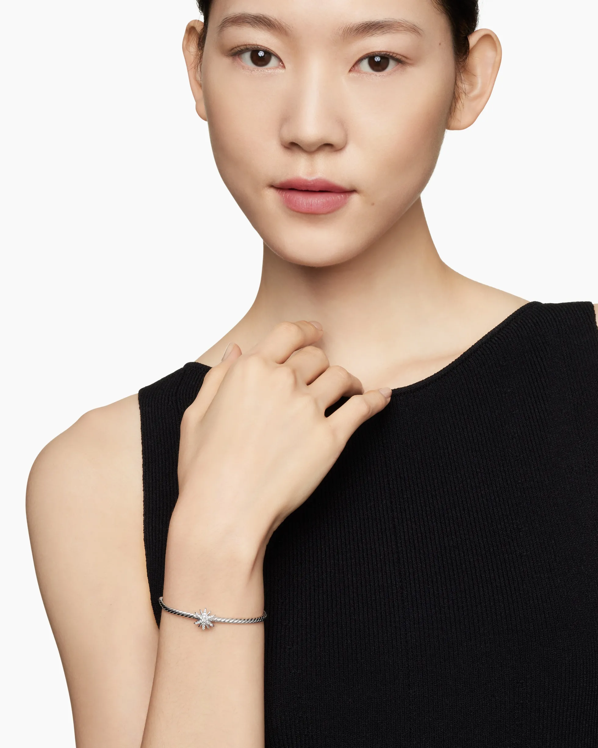 Starburst Center Station Bracelet Sterling Silver with Diamonds, 3mm