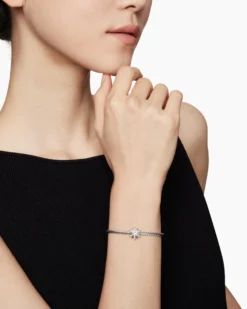 Starburst Center Station Bracelet Sterling Silver with Diamonds, 3mm