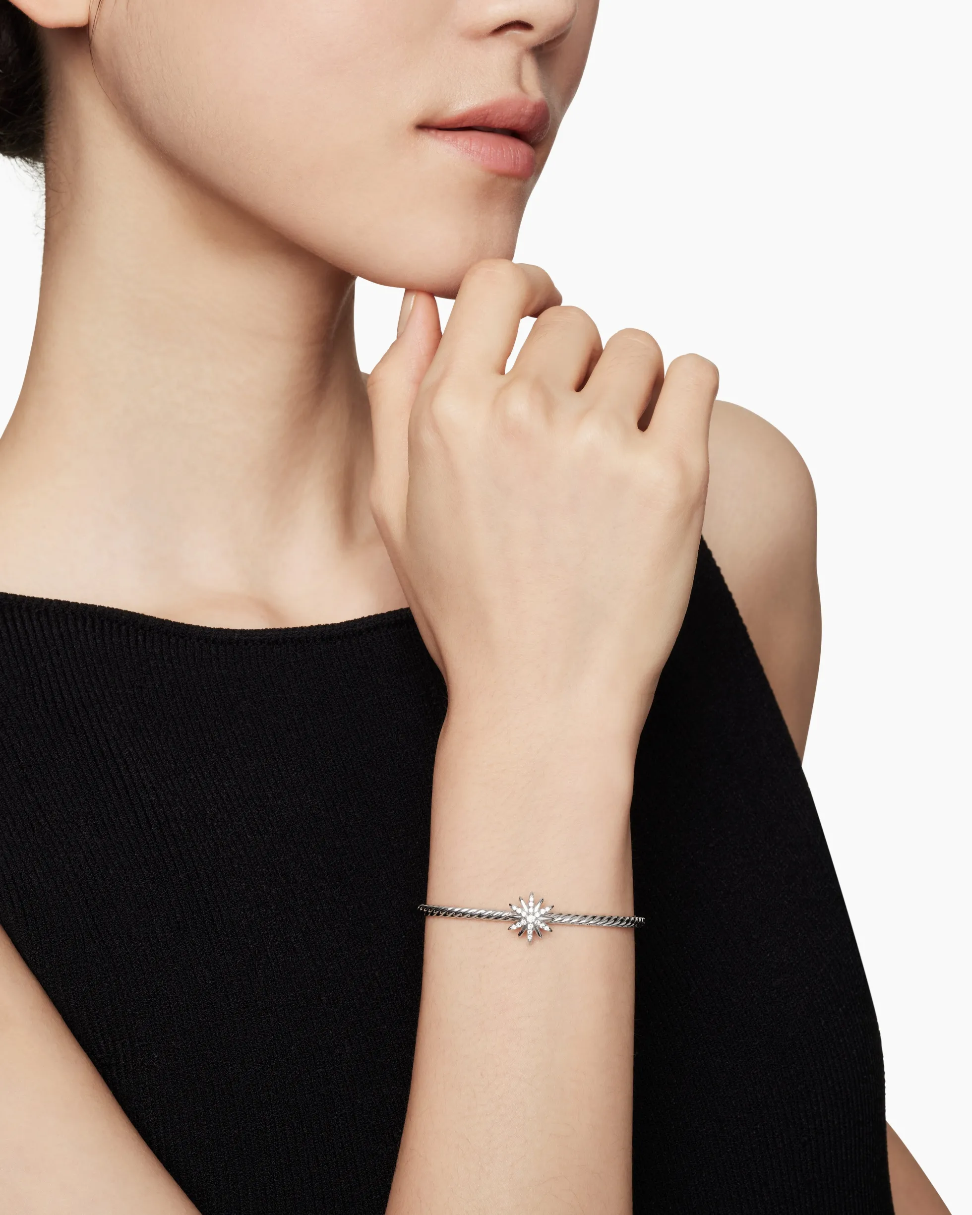Starburst Center Station Bracelet Sterling Silver with Diamonds, 3mm