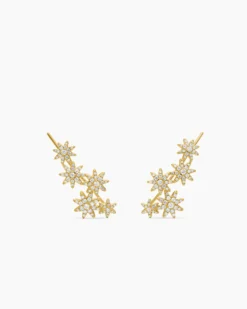 Starburst Climber Earrings 18K Yellow Gold with Diamonds, 23mm