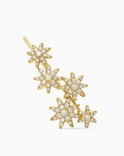 Starburst Climber Earrings 18K Yellow Gold with Diamonds, 23mm
