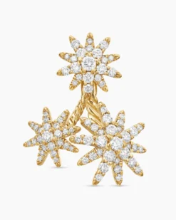 Starburst Cluster Drop Earrings 18K Yellow Gold with Diamonds, 23.7mm