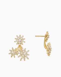 Starburst Cluster Drop Earrings 18K Yellow Gold with Diamonds, 23.7mm