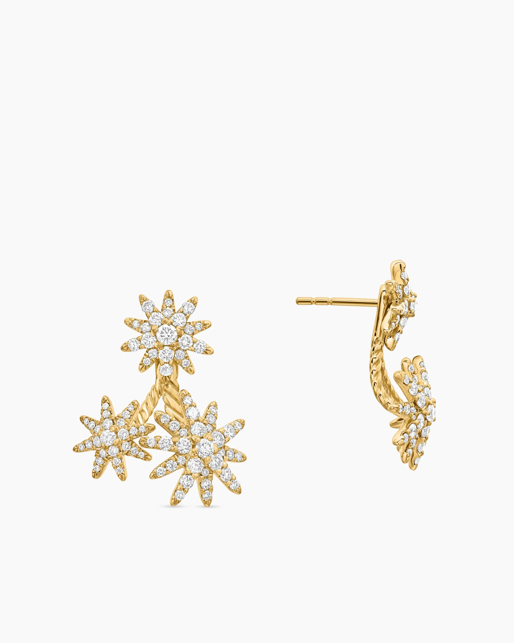 Starburst Cluster Drop Earrings 18K Yellow Gold with Diamonds, 23.7mm