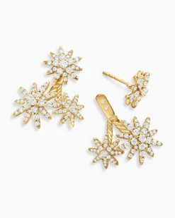 Starburst Cluster Drop Earrings 18K Yellow Gold with Diamonds, 23.7mm