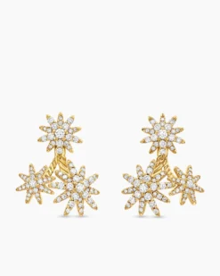 Starburst Cluster Drop Earrings 18K Yellow Gold with Diamonds, 23.7mm
