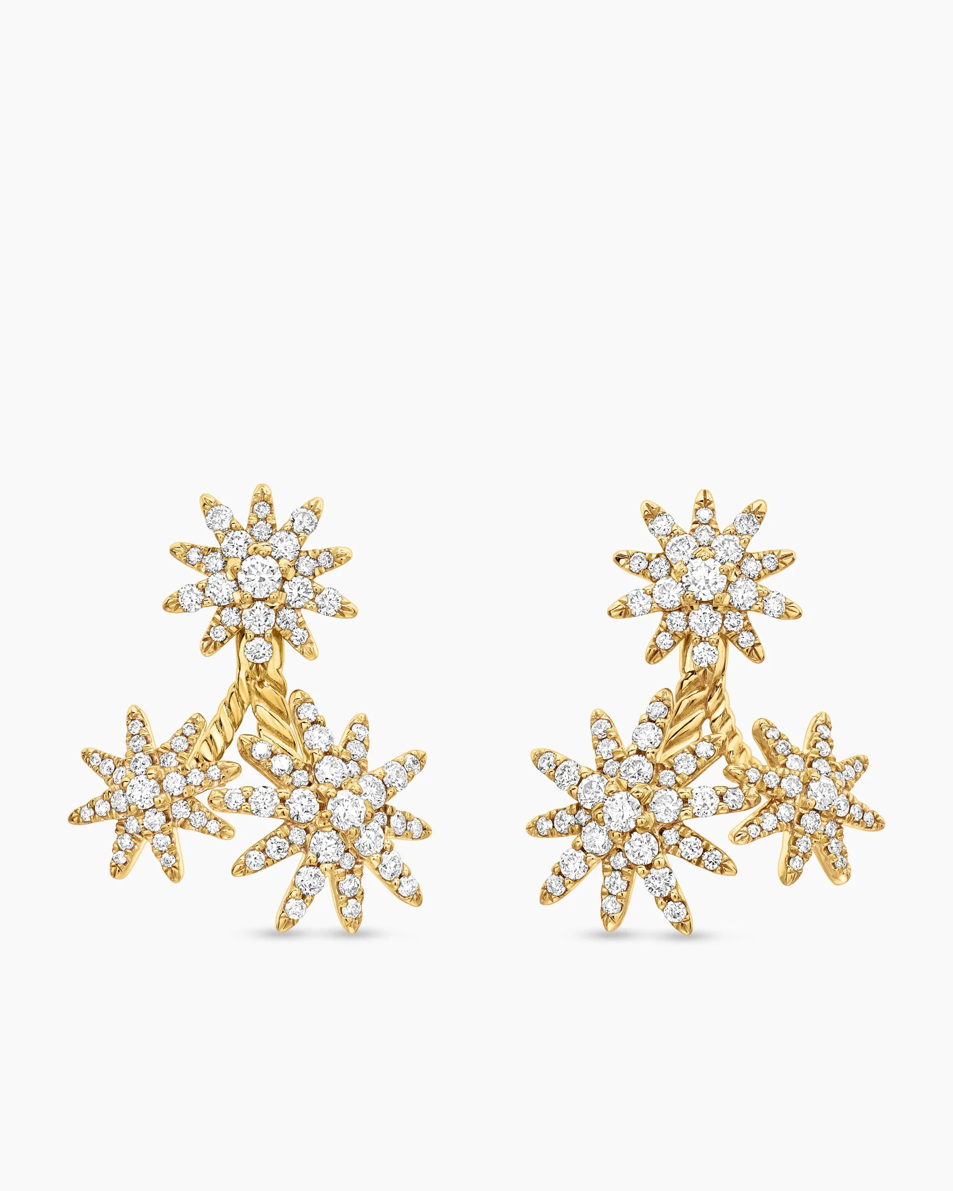 Starburst Cluster Drop Earrings 18K Yellow Gold with Diamonds, 23.7mm