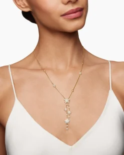 Starburst Cluster Necklace 18K Yellow Gold with Diamonds, 66mm