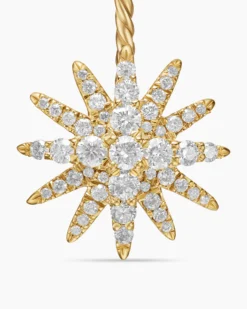 Starburst Double Drop Earrings 18K Yellow Gold with Diamonds, 32.5mm