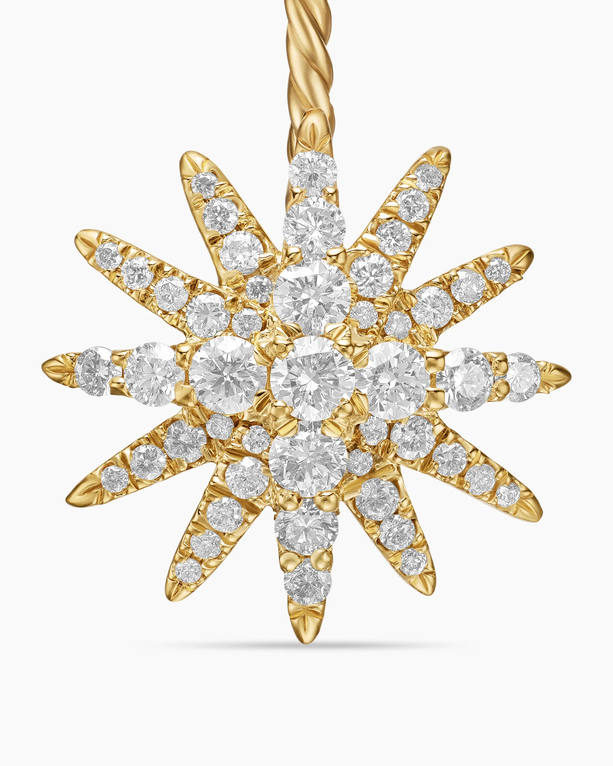 Starburst Double Drop Earrings 18K Yellow Gold with Diamonds, 32.5mm