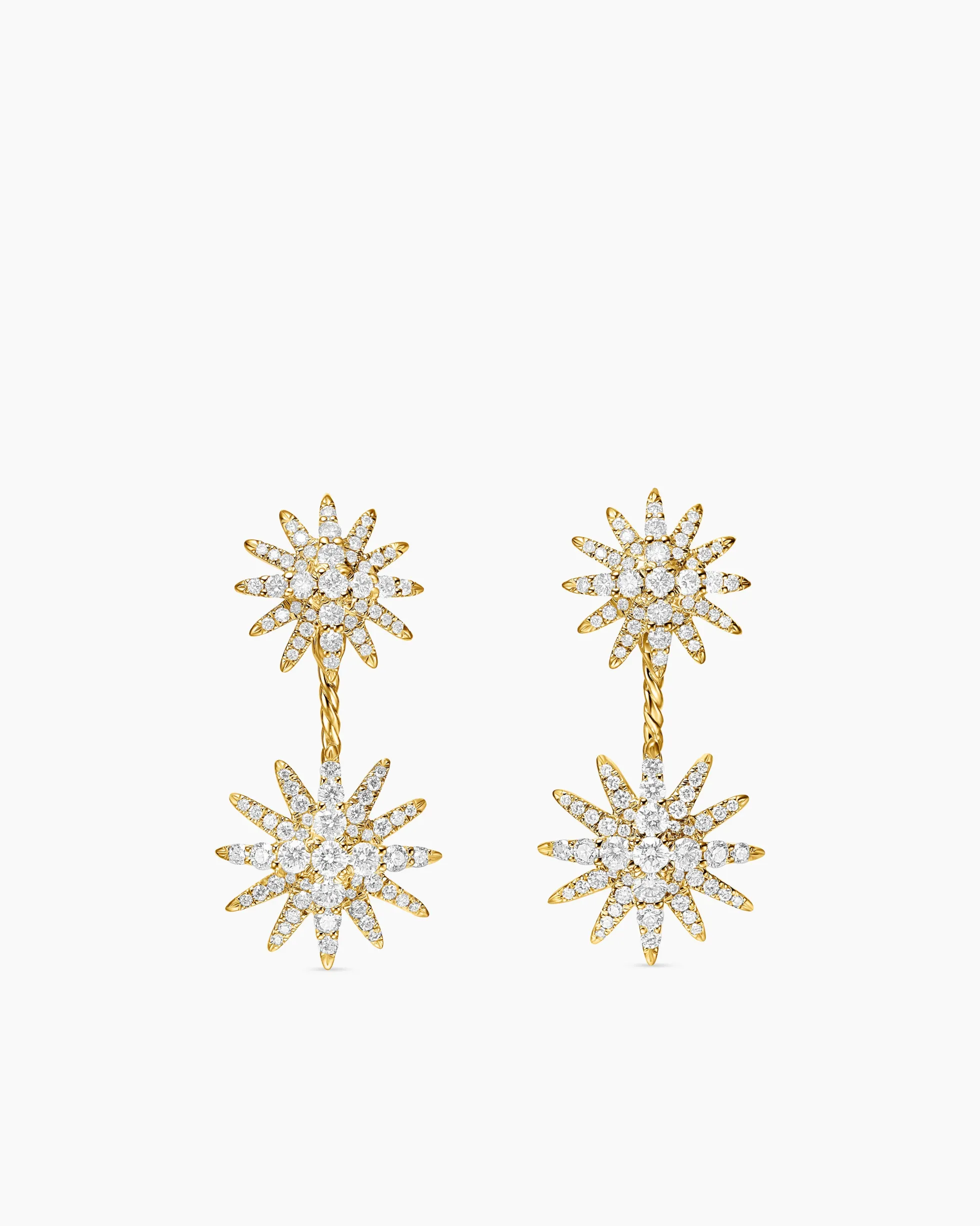 Starburst Double Drop Earrings 18K Yellow Gold with Diamonds, 32.5mm
