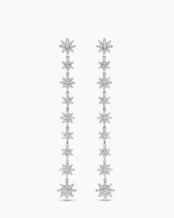 Starburst Drop Earrings 18K White Gold with Diamonds, 70.9mm