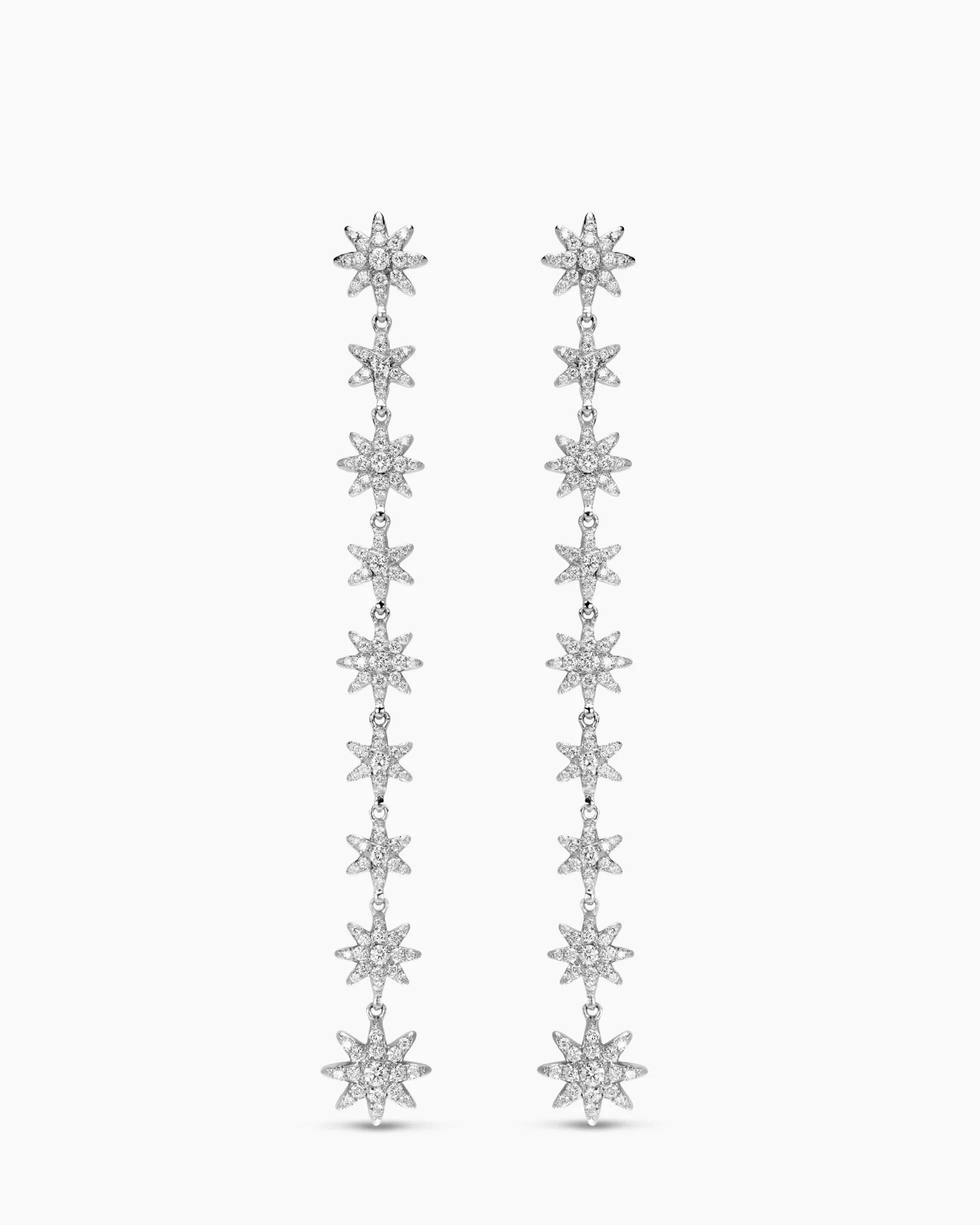 Starburst Drop Earrings 18K White Gold with Diamonds, 70.9mm