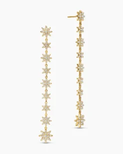 Starburst Drop Earrings 18K Yellow Gold with Diamonds, 70.9mm