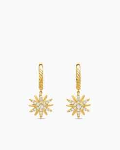 Starburst Drop Earrings 18K Yellow Gold with Diamonds, 25mm