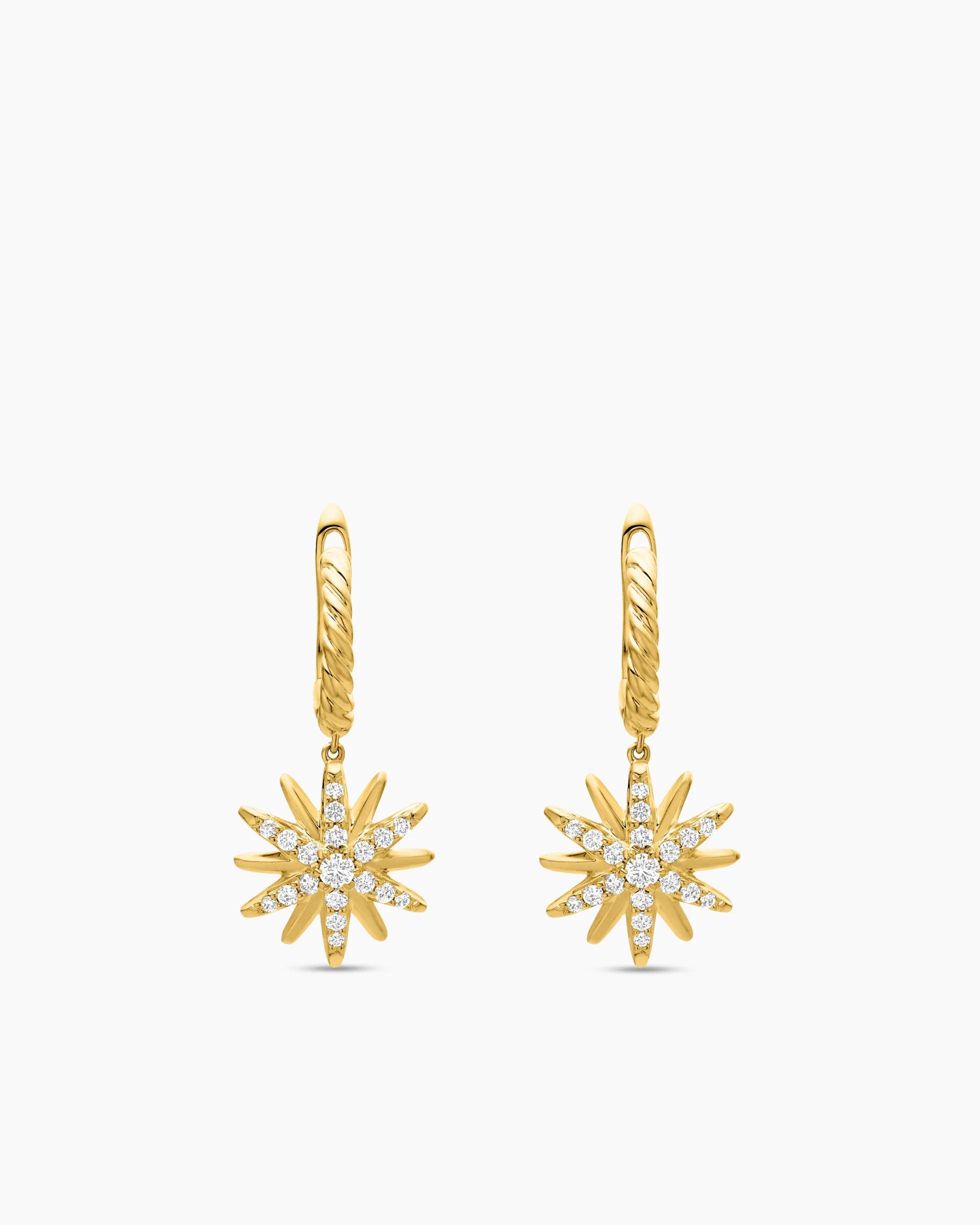 Starburst Drop Earrings 18K Yellow Gold with Diamonds, 25mm
