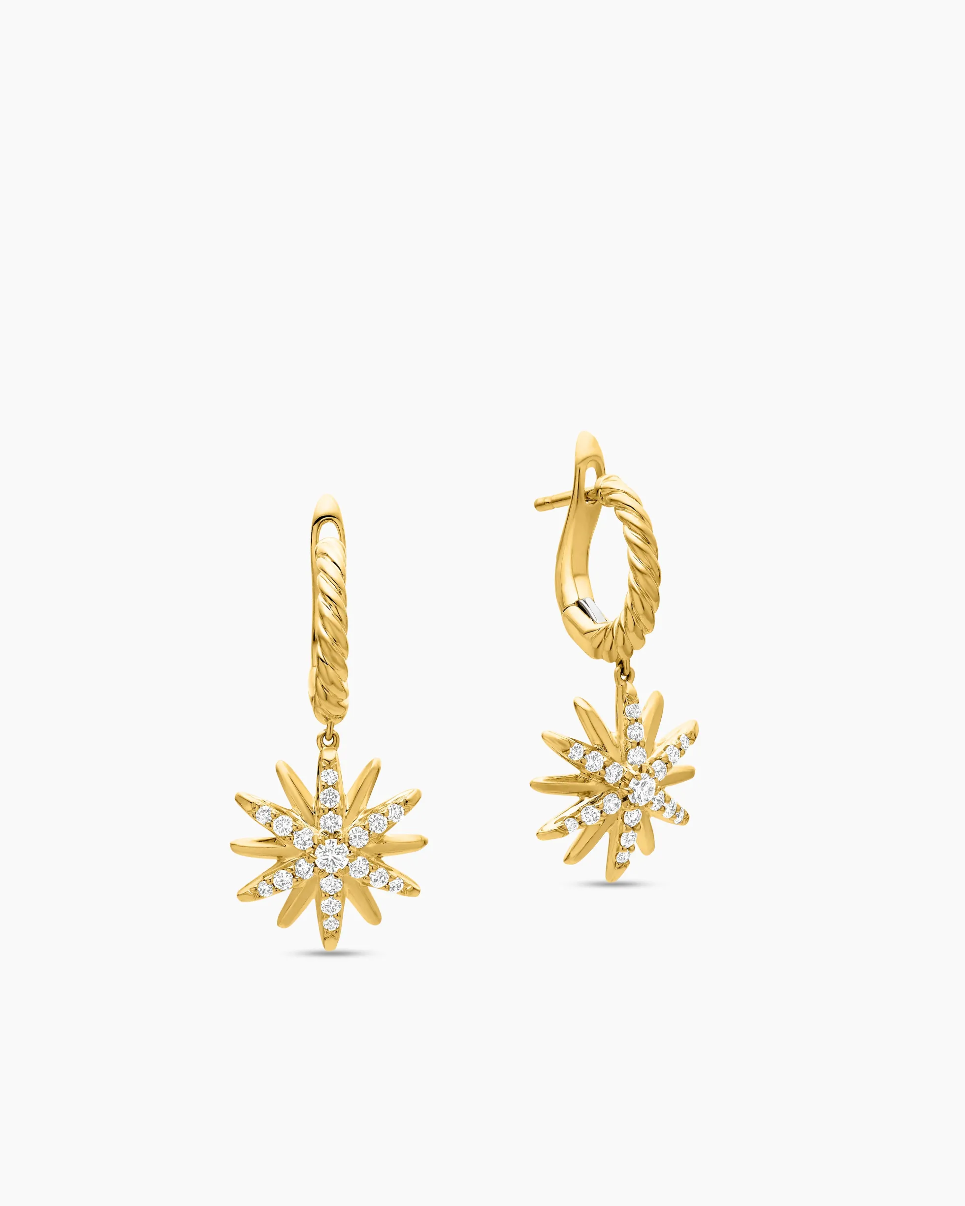 Starburst Drop Earrings 18K Yellow Gold with Diamonds, 25mm