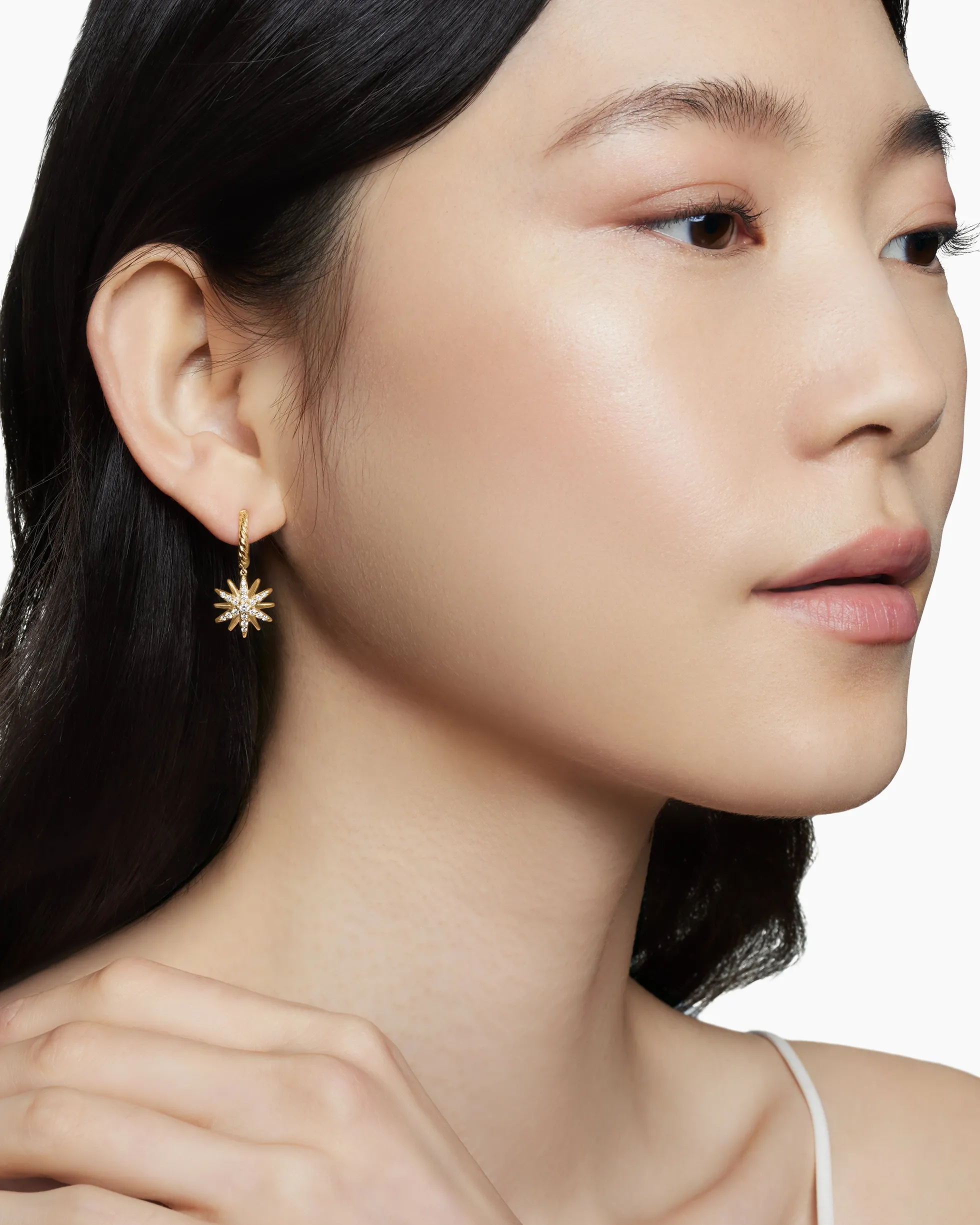 Starburst Drop Earrings 18K Yellow Gold with Diamonds, 25mm