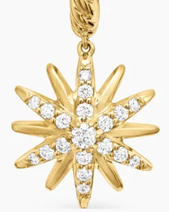 Starburst Drop Earrings 18K Yellow Gold with Diamonds, 25mm