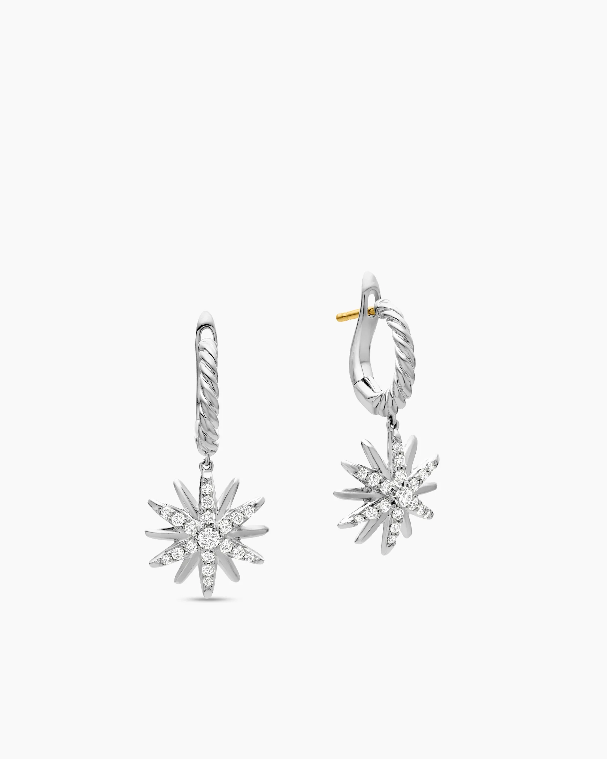 Starburst Drop Earrings Sterling Silver with Diamonds, 25mm