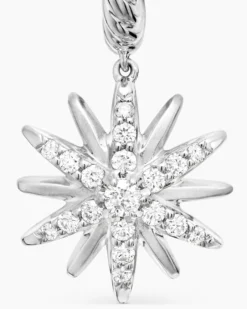 Starburst Drop Earrings Sterling Silver with Diamonds, 25mm