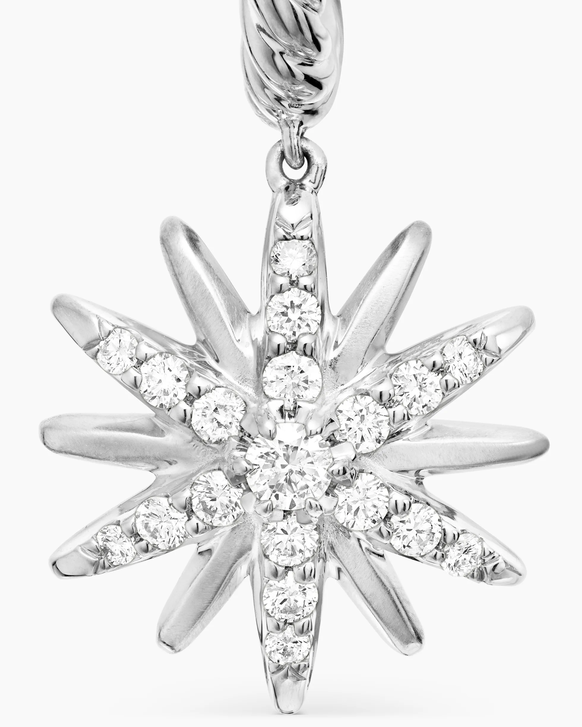 Starburst Drop Earrings Sterling Silver with Diamonds, 25mm