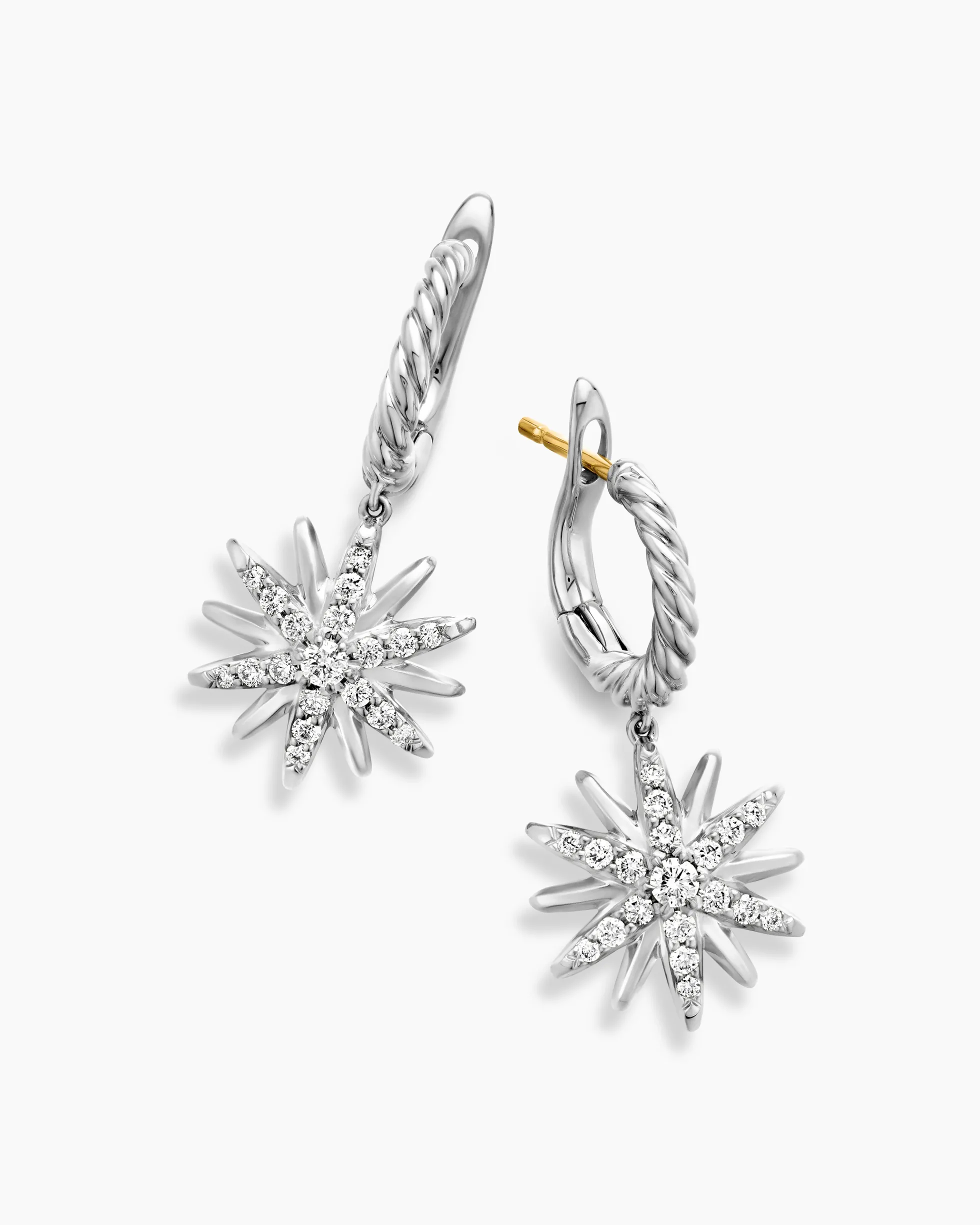 Starburst Drop Earrings Sterling Silver with Diamonds, 25mm