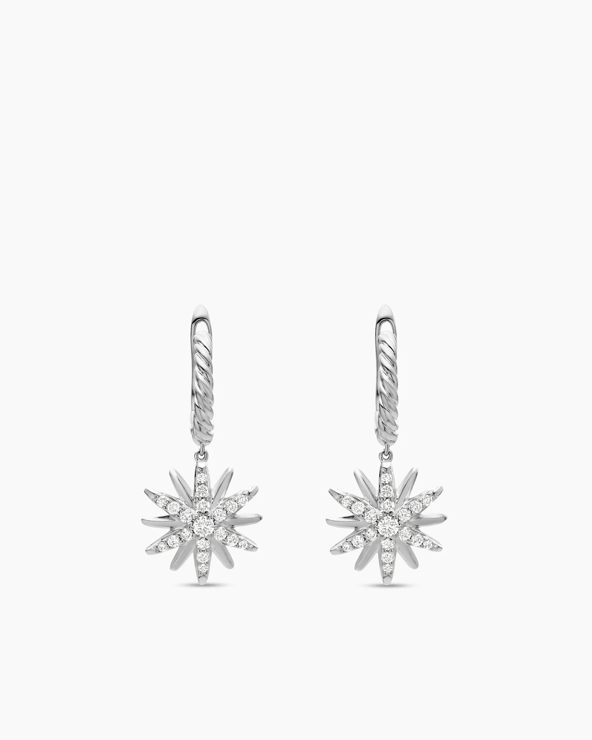 Starburst Drop Earrings Sterling Silver with Diamonds, 25mm