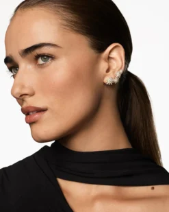 Starburst Full Pavé Climber Earrings 18K Yellow Gold with Diamonds, 26.9mm