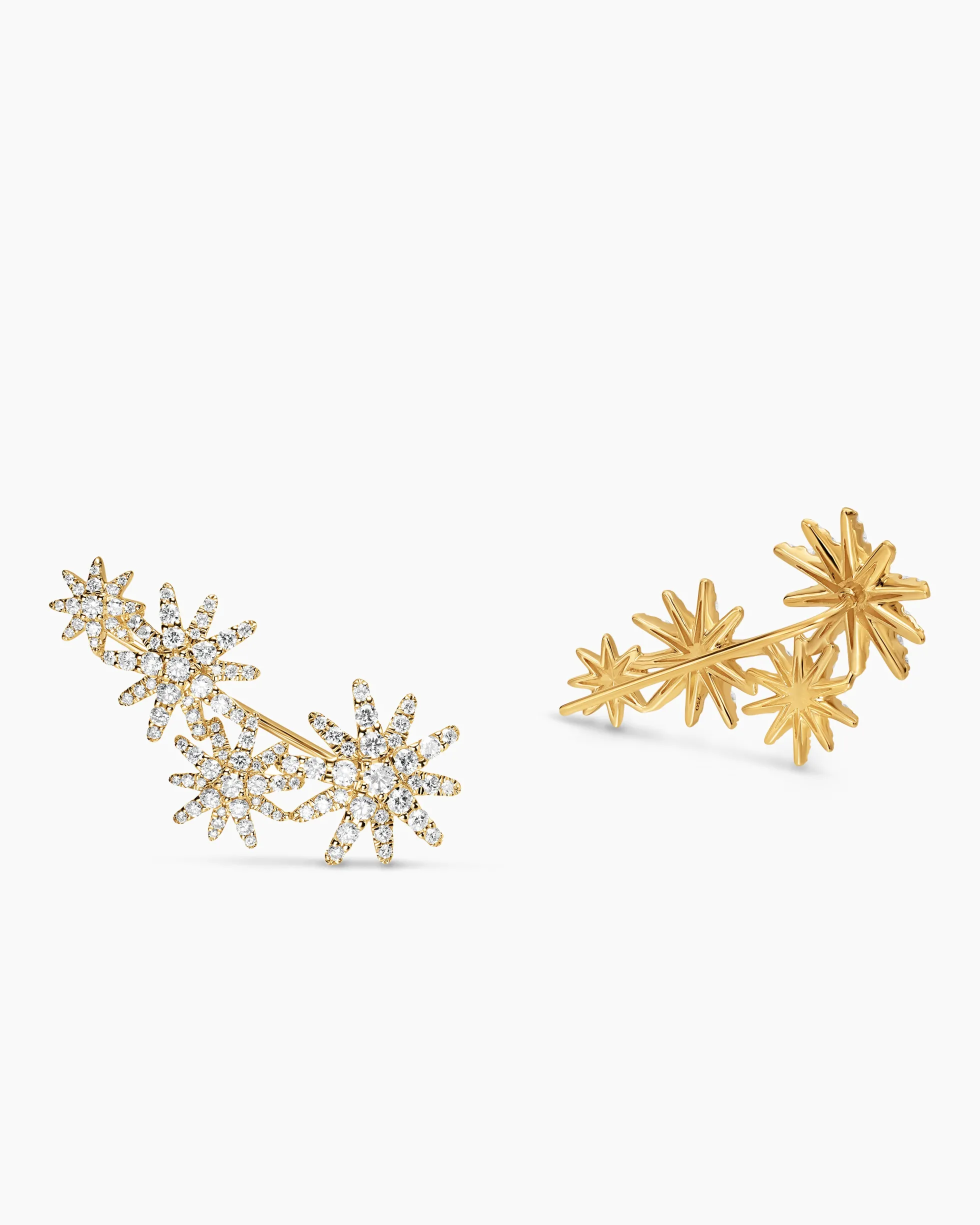 Starburst Full Pavé Climber Earrings 18K Yellow Gold with Diamonds, 26.9mm
