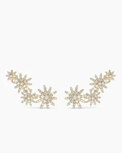 Starburst Full Pavé Climber Earrings 18K Yellow Gold with Diamonds, 26.9mm