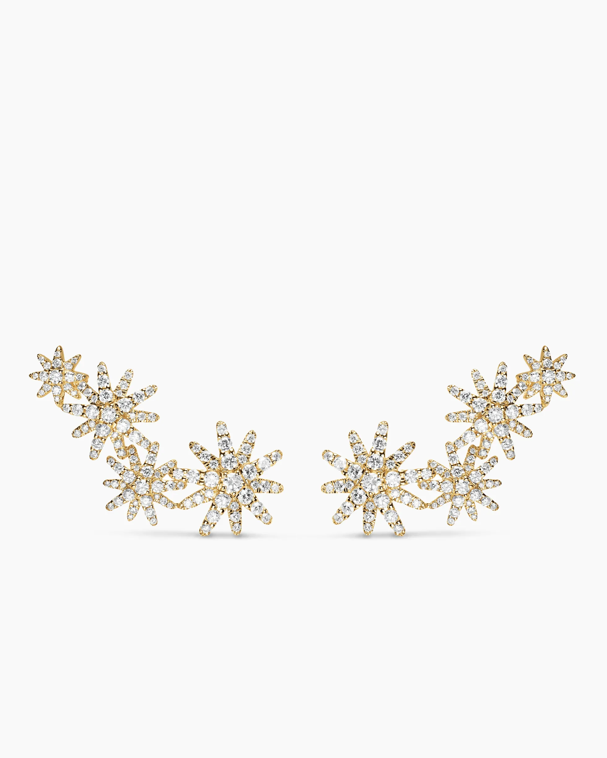 Starburst Full Pavé Climber Earrings 18K Yellow Gold with Diamonds, 26.9mm