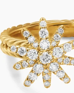 Starburst Multi Star Ring 18K Yellow Gold with Diamonds, 17.7mm