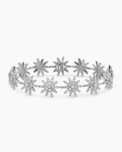 Starburst Pavé Tennis Bracelet 18K White Gold with Diamonds, 12.3mm