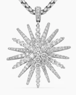 Starburst Pendant 18K White Gold with Full Pavé Diamonds, 33.7mm