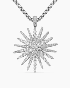 Starburst Pendant 18K White Gold with Full Pavé Diamonds, 33.7mm