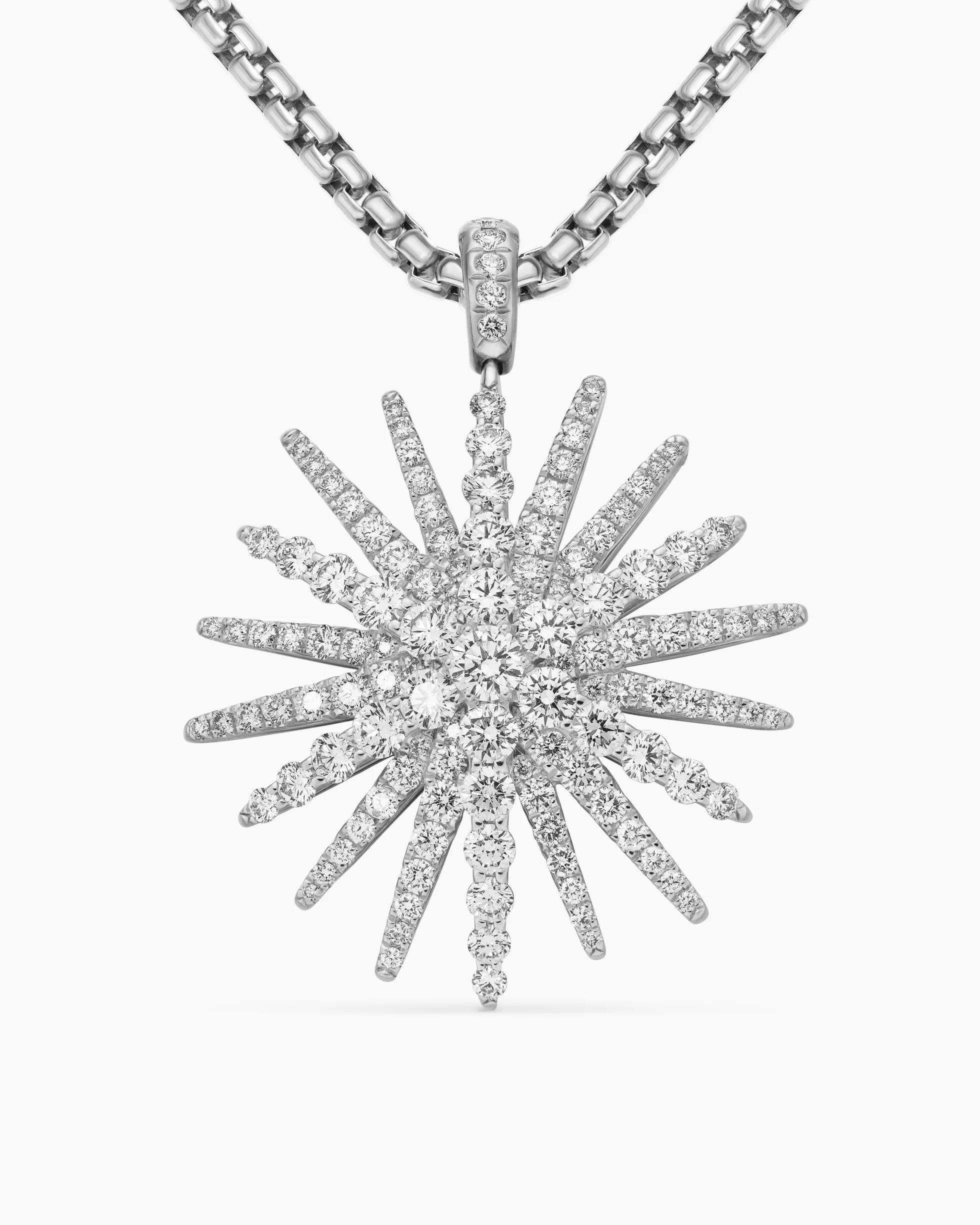 Starburst Pendant 18K White Gold with Full Pavé Diamonds, 33.7mm
