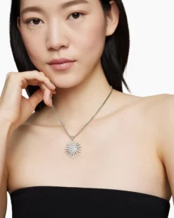 Starburst Pendant 18K White Gold with Full Pavé Diamonds, 33.7mm