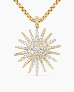 Starburst Pendant 18K Yellow Gold with Full Pavé Diamonds, 33.7mm
