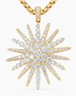Starburst Pendant 18K Yellow Gold with Full Pavé Diamonds, 33.7mm