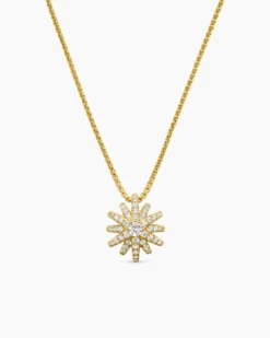 Starburst Pendant Necklace 18K Yellow Gold with Diamonds, 11mm