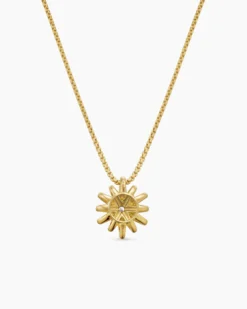 Starburst Pendant Necklace 18K Yellow Gold with Diamonds, 11mm