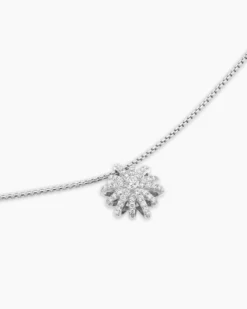 Starburst Pendant Necklace 18K White Gold with Diamonds, 12mm