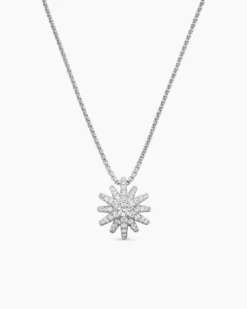 Starburst Pendant Necklace 18K White Gold with Diamonds, 12mm