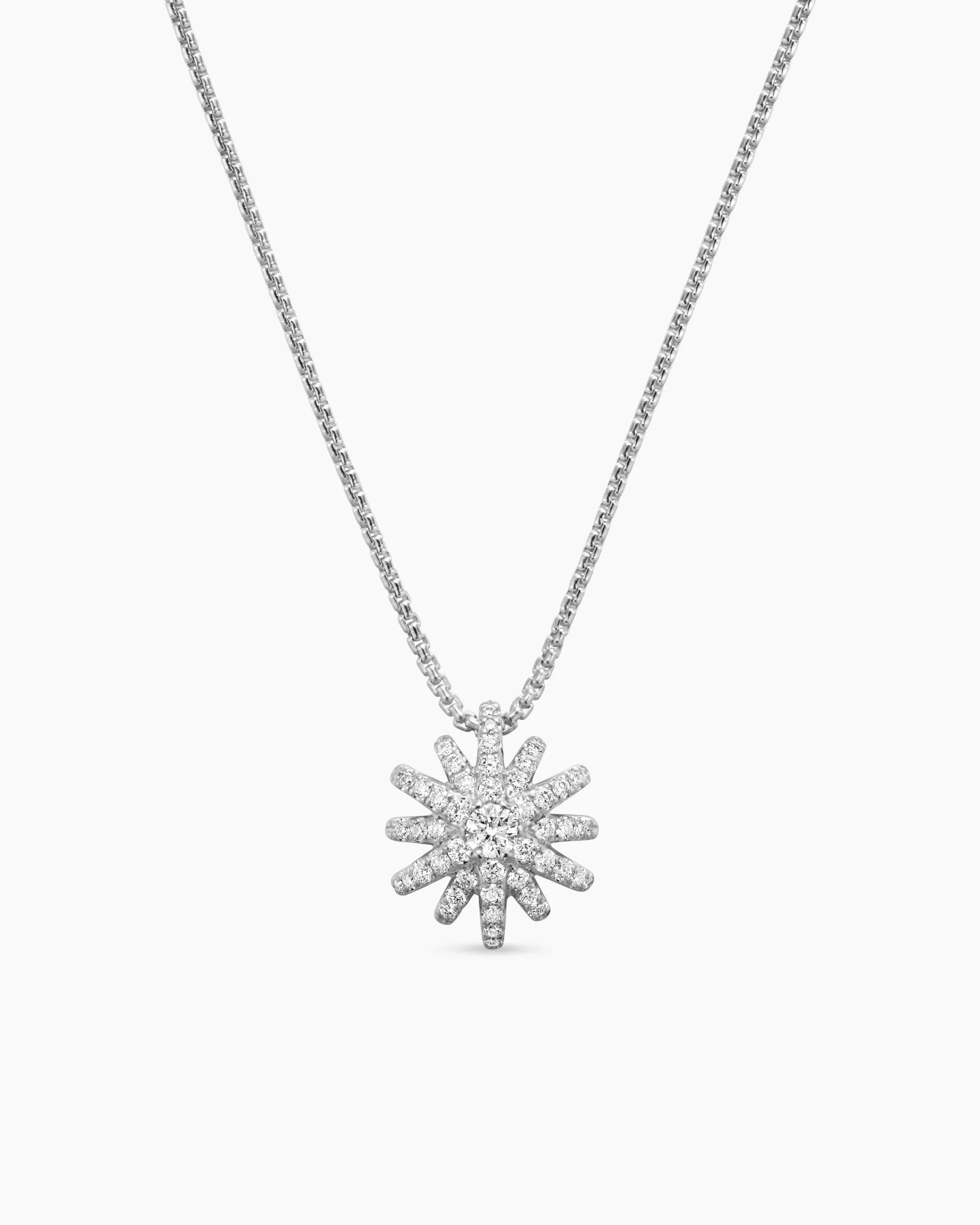 Starburst Pendant Necklace 18K White Gold with Diamonds, 12mm