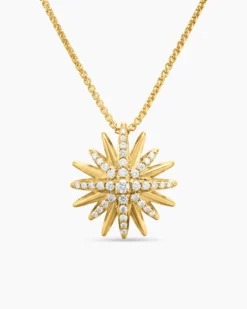 Starburst Pendant Necklace 18K Yellow Gold with Diamonds, 19mm