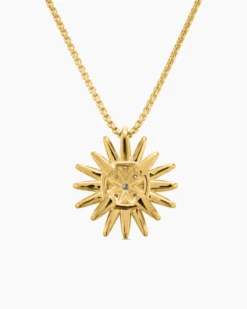 Starburst Pendant Necklace 18K Yellow Gold with Diamonds, 19mm