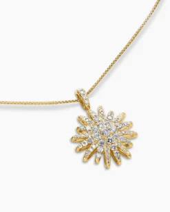 Starburst Pendant Necklace 18K Yellow Gold with Diamonds, 20mm