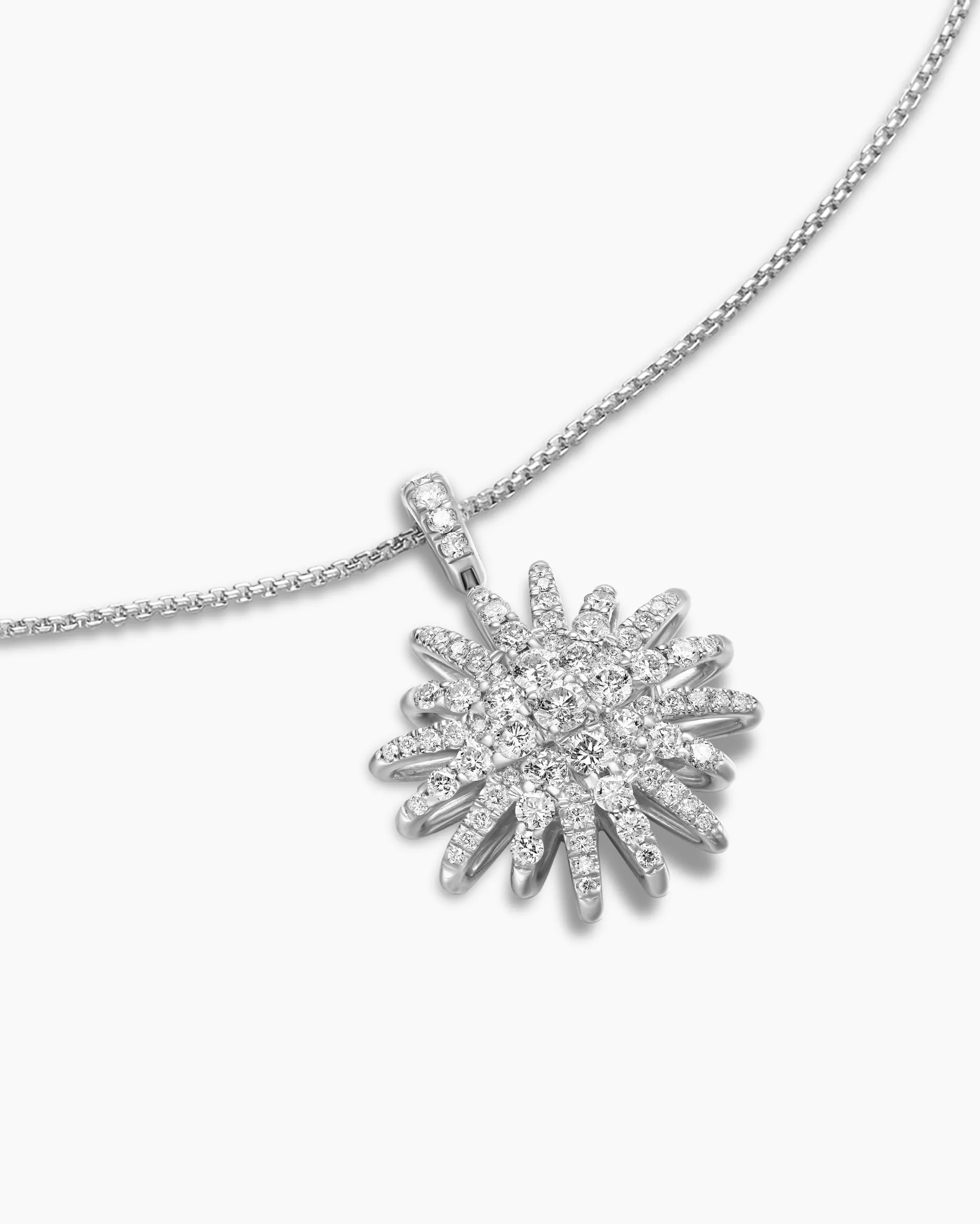 Starburst Pendant Necklace 18K White Gold with Diamonds, 20mm